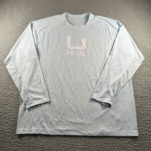 Huk Fishing Long Sleeve Shirt Mens XXL Light Blue Performance Crew Neck Tee